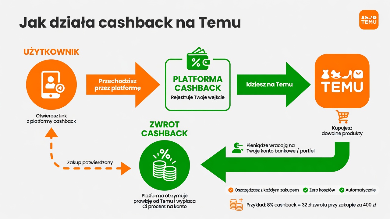 Prosta infografika pokazująca schemat działania cashbacku