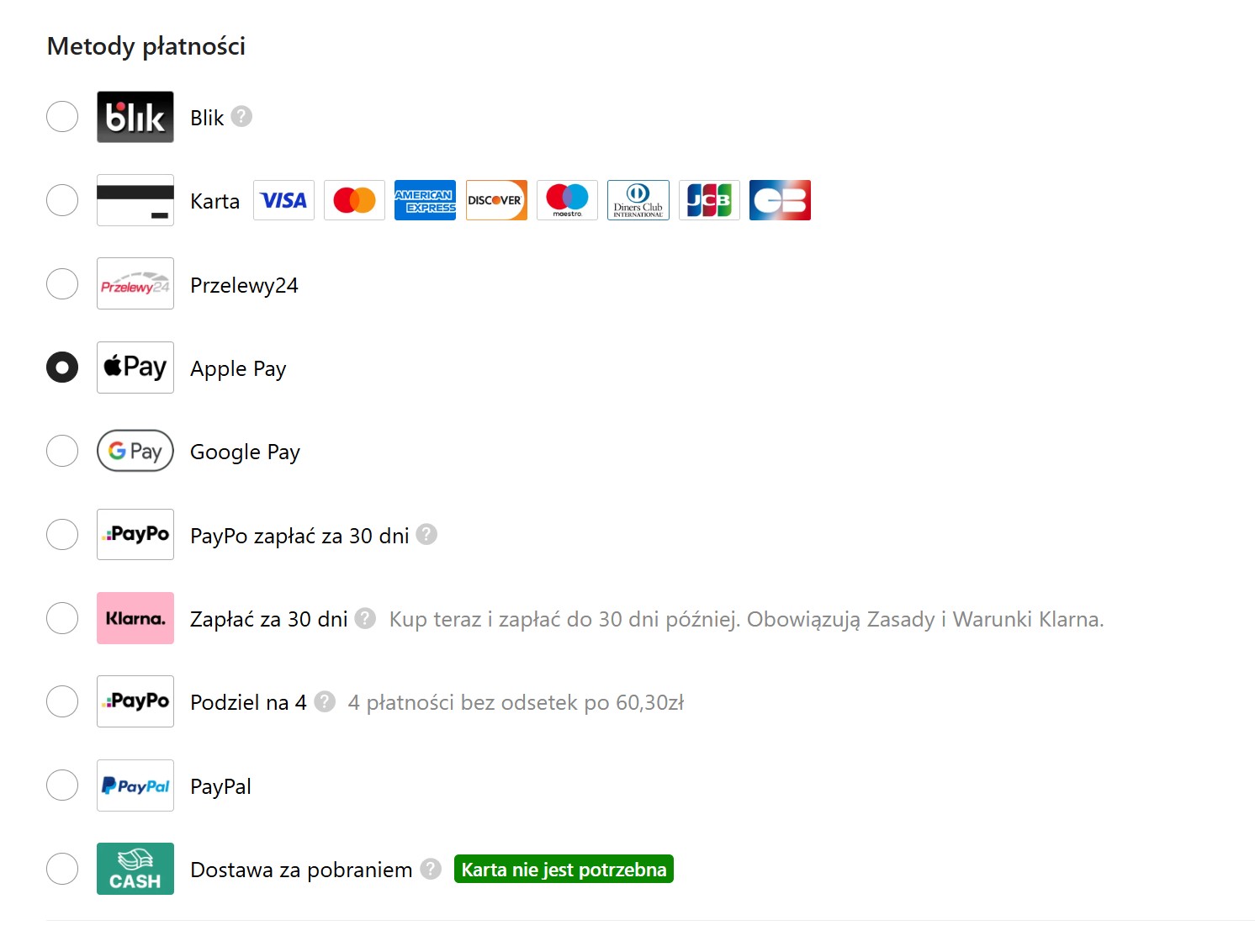 Opcje płatności Temu