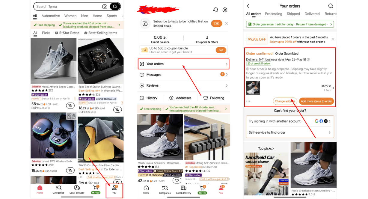 TEMU my order