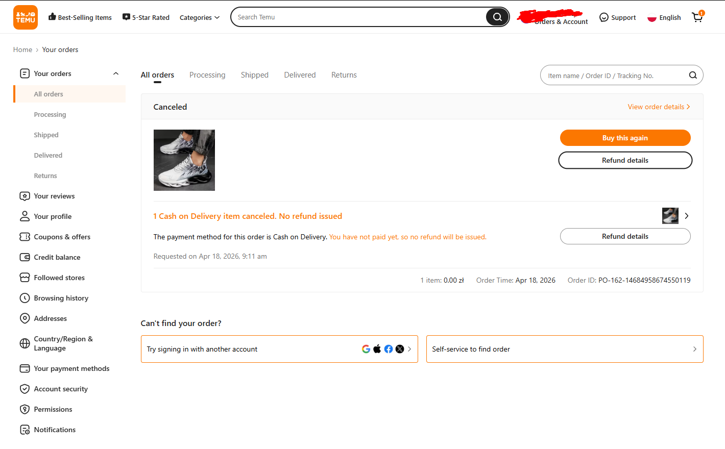 TEMU my order