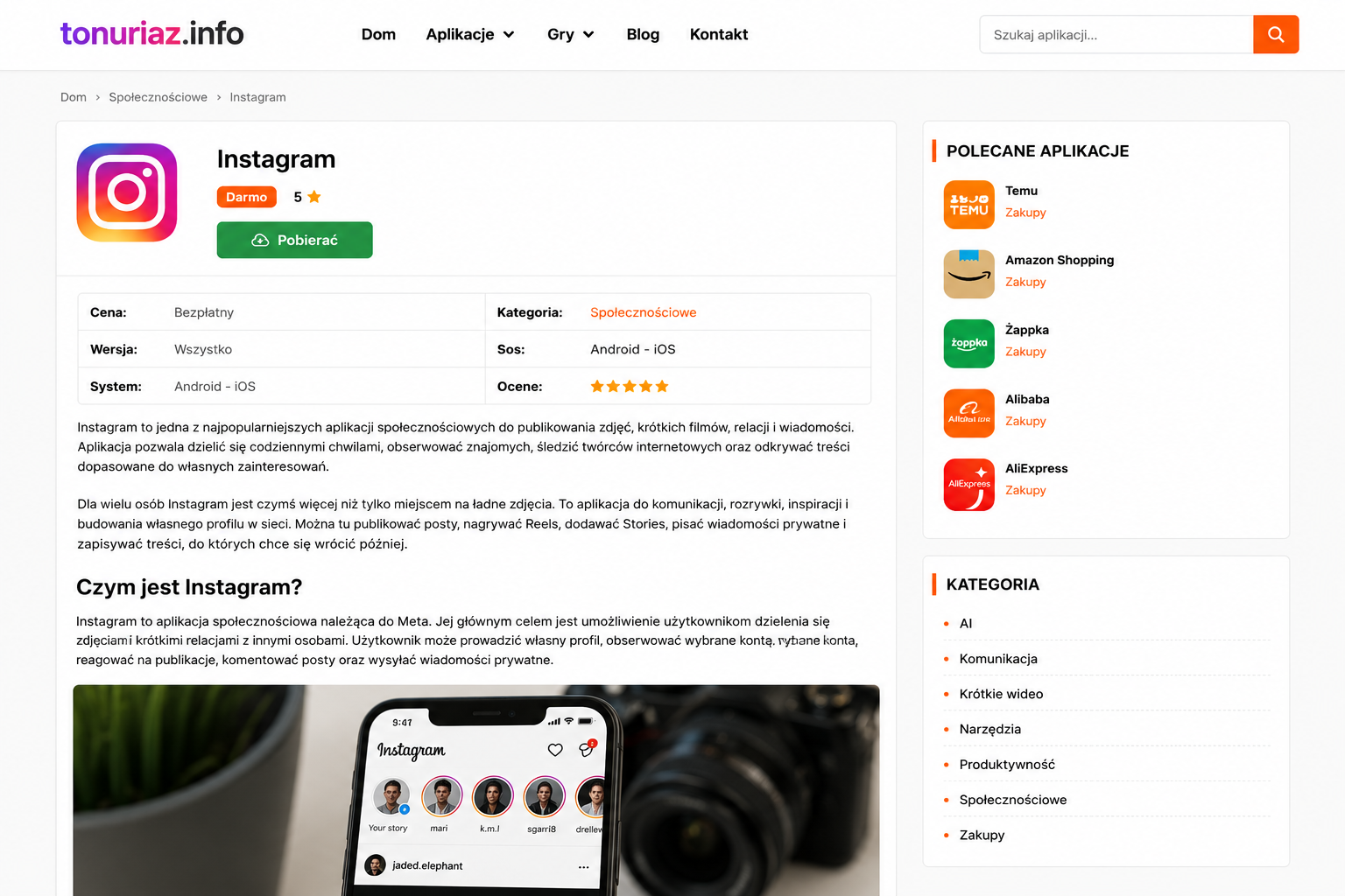 Instagram Społecznościowa aplikacja do zdjęć i wideo